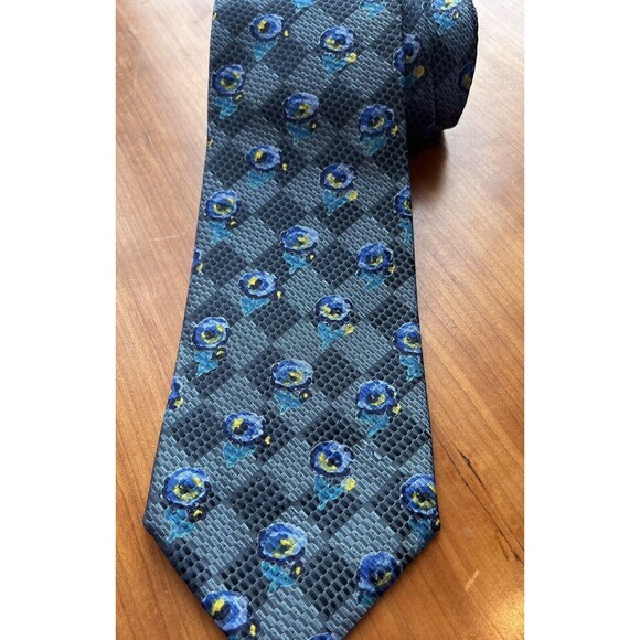 Ermenegildo Zegna 100% Silk Necktie Blue Yellow Floral Designer Made in Italy - Picture 2 of 8